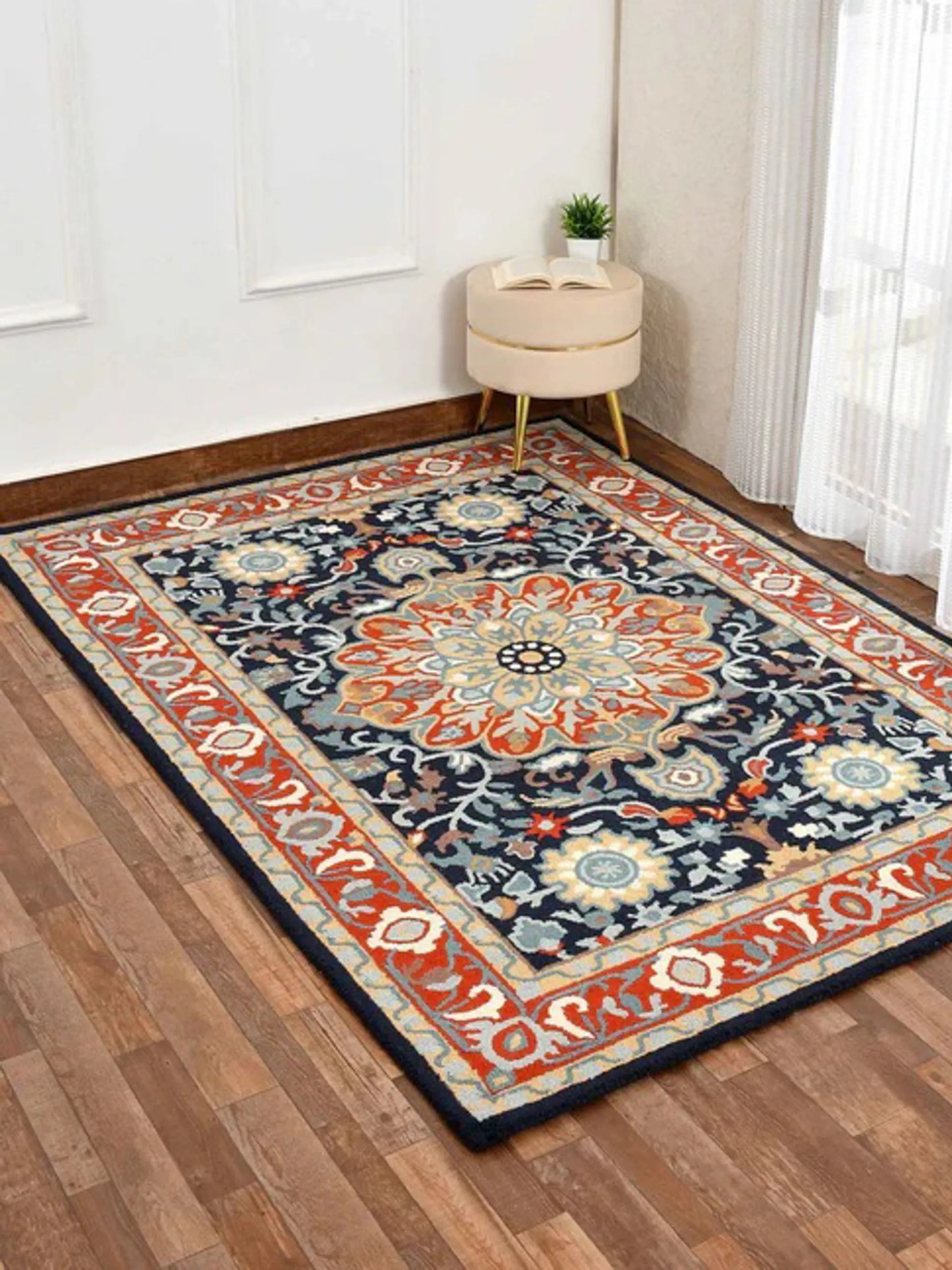 Orange Traditional Hand-Tufted Wool Carpet