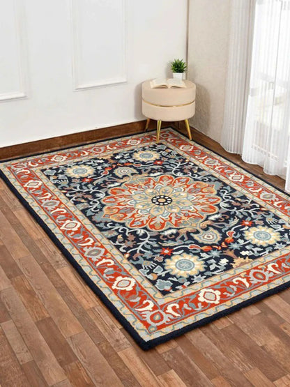 Orange Traditional Hand-Tufted Wool Carpet